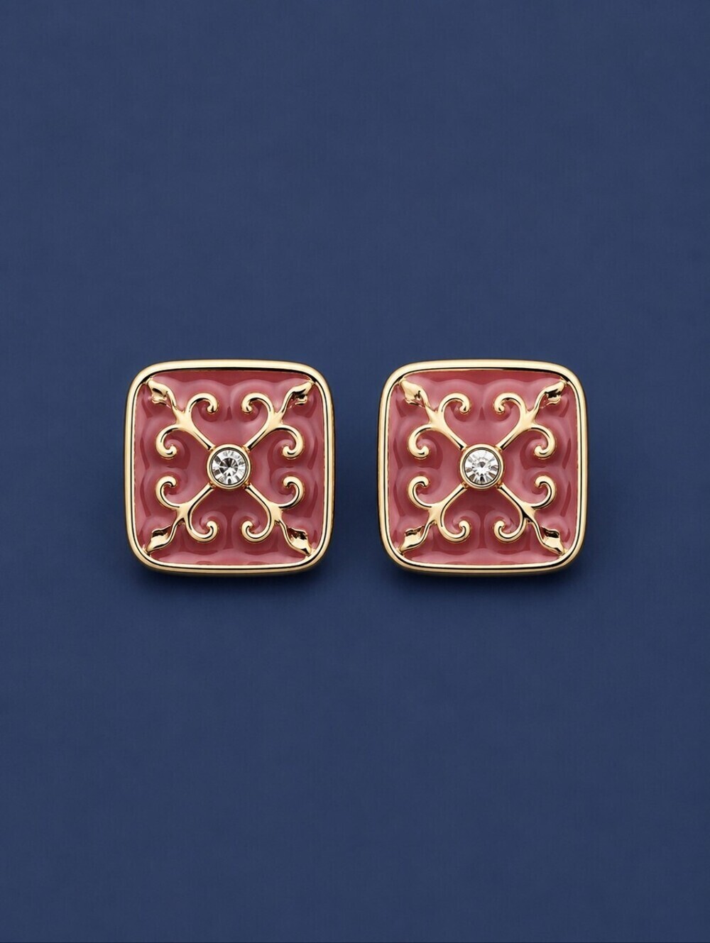 3/$30 Square Pink Floral Post Earrings
